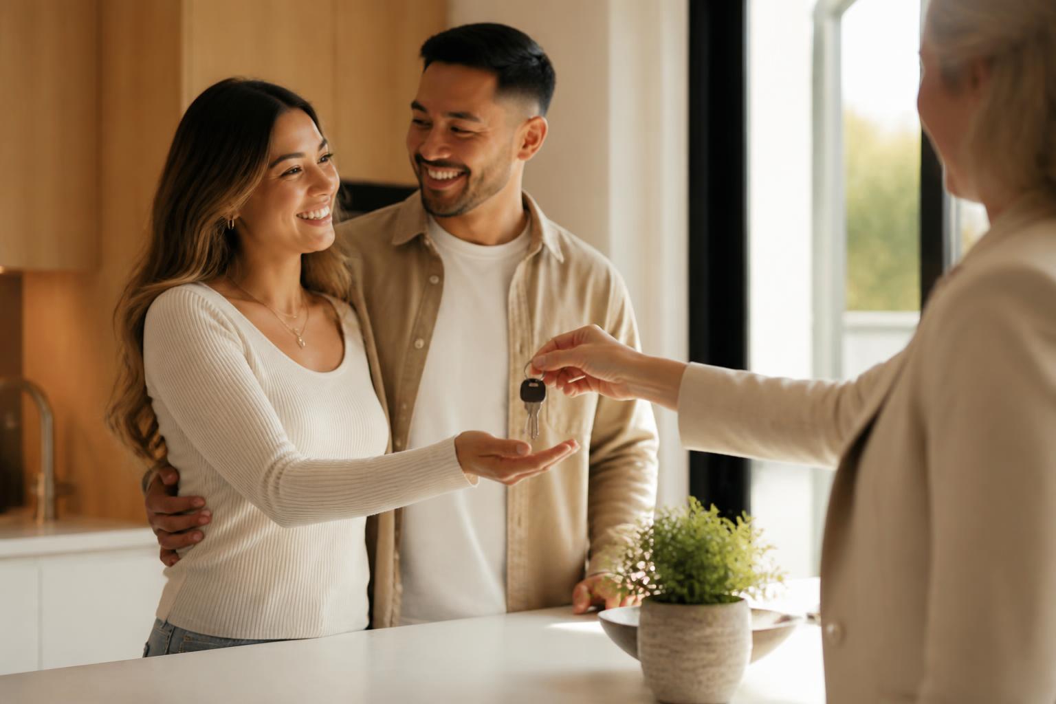 Auckland couple receiving keys to their new home
